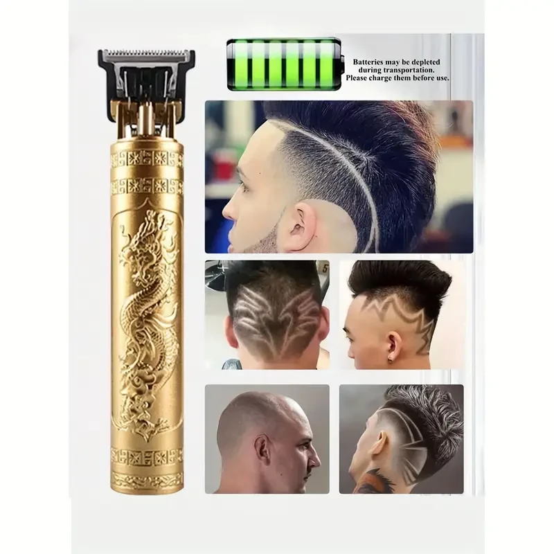USB Rechargeable Hair Clipper with Golden Dragon Engraving