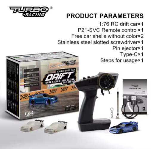 Turbo Racing 1:76 C64 C63 C62 C61 Drift RC Car With Gyro Radio Full Proportional Remote Control Toys RTR Kit For Kids and Adults