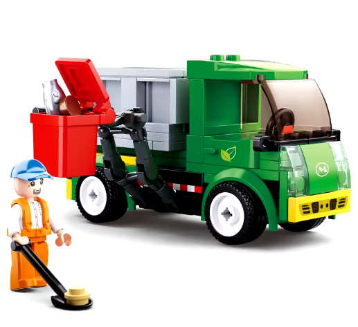 Sluban City Town Building Block Street Road Garbage Truck Sprinkler Trash Truck Car Educational Bricks Toy