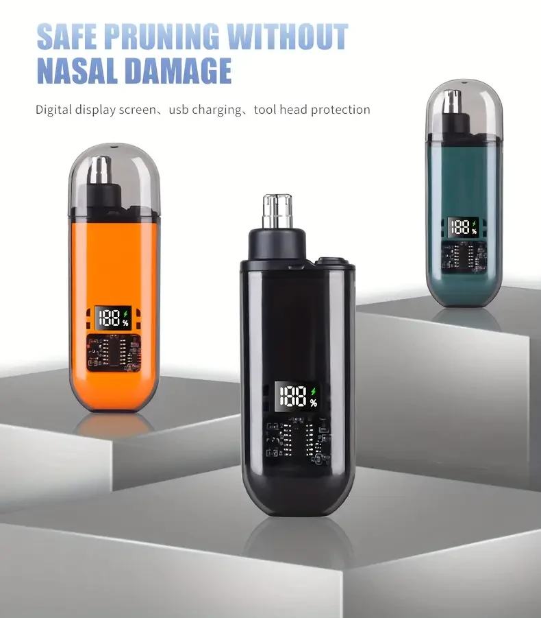 WEEME WM001 Digital Display Nose Hair Trimmer, USB Rechargeable, Portable Men'S Personal Care, Easy Grooming, Transparent Design with Clear Blade, Ideal Valentine'S Gift, Lithium Battery 18650 Series, 150mAh, 36V