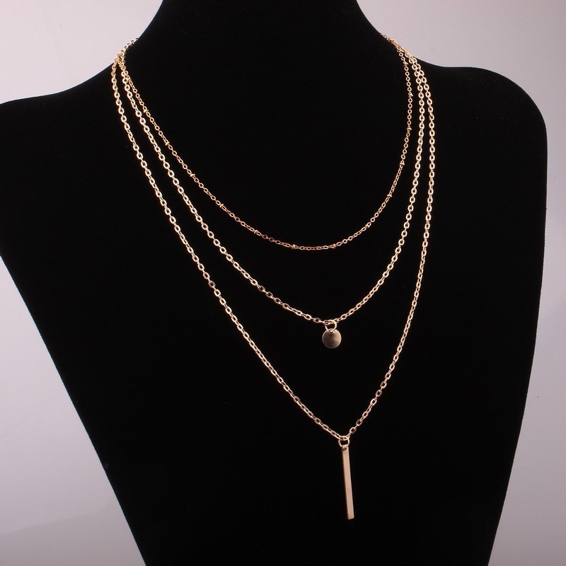 European and American Fashion Jewelry: Multi-layer Round Copper Bead Chain Sequin Metal Strip Necklace Elegant and Versatile