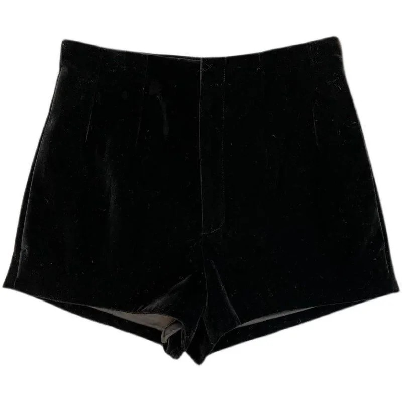 Black Velvet Shorts for Women High-Waisted, Elegant Summer Outerwear