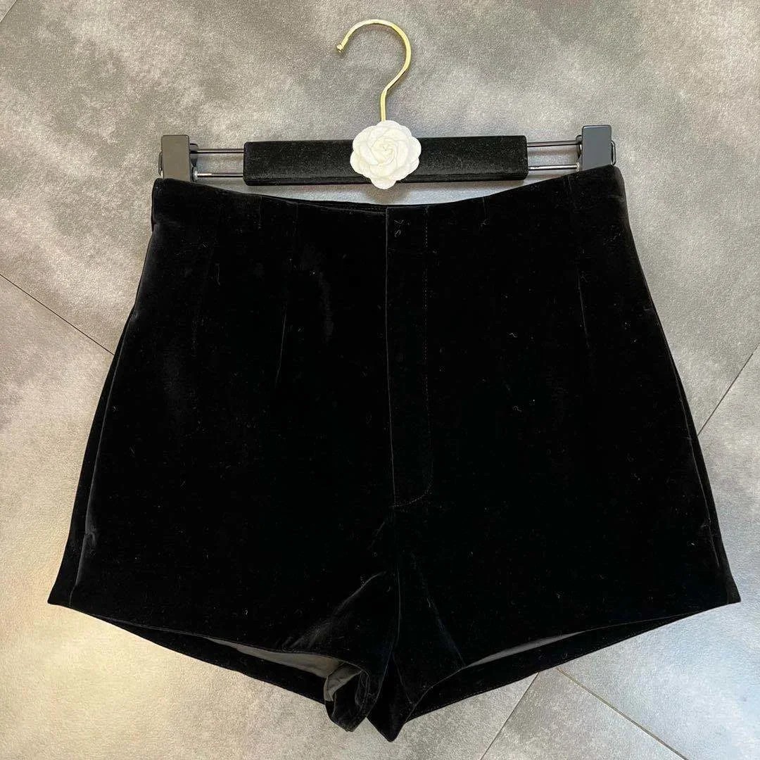Black Velvet Shorts for Women High-Waisted, Elegant Summer Outerwear