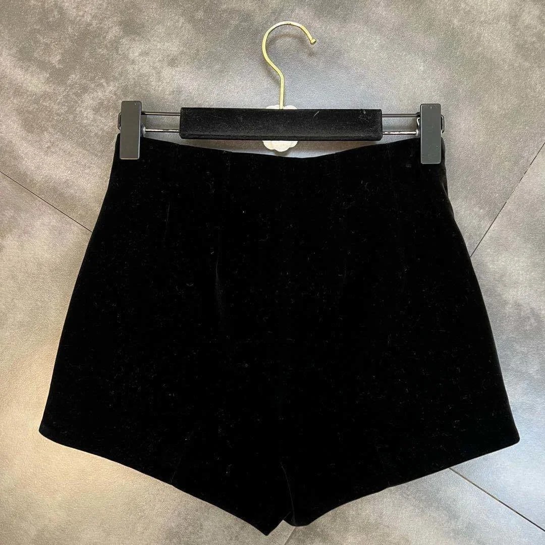 Black Velvet Shorts for Women High-Waisted, Elegant Summer Outerwear