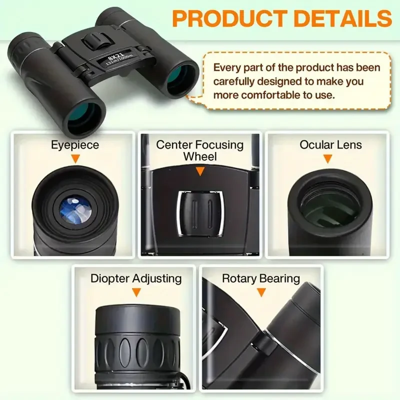 8X Magnification Compact & Lightweight Binoculars for Bird Watching