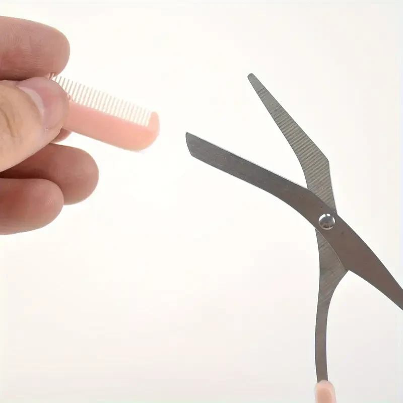 Precision Pink Eyebrow Trimming Scissors with Built-In Comb
