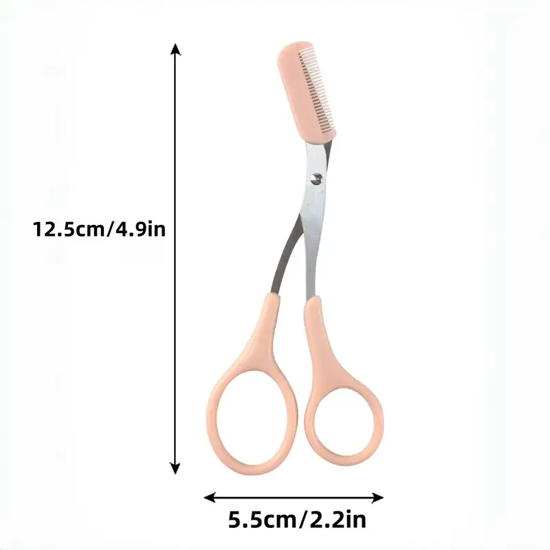 Precision Pink Eyebrow Trimming Scissors with Built-In Comb