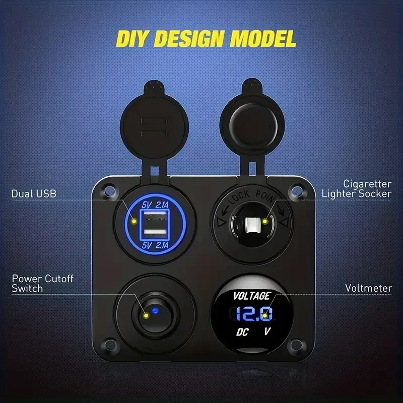 4-Gang 1-Panel Dual USB Charger with LED Voltmeter