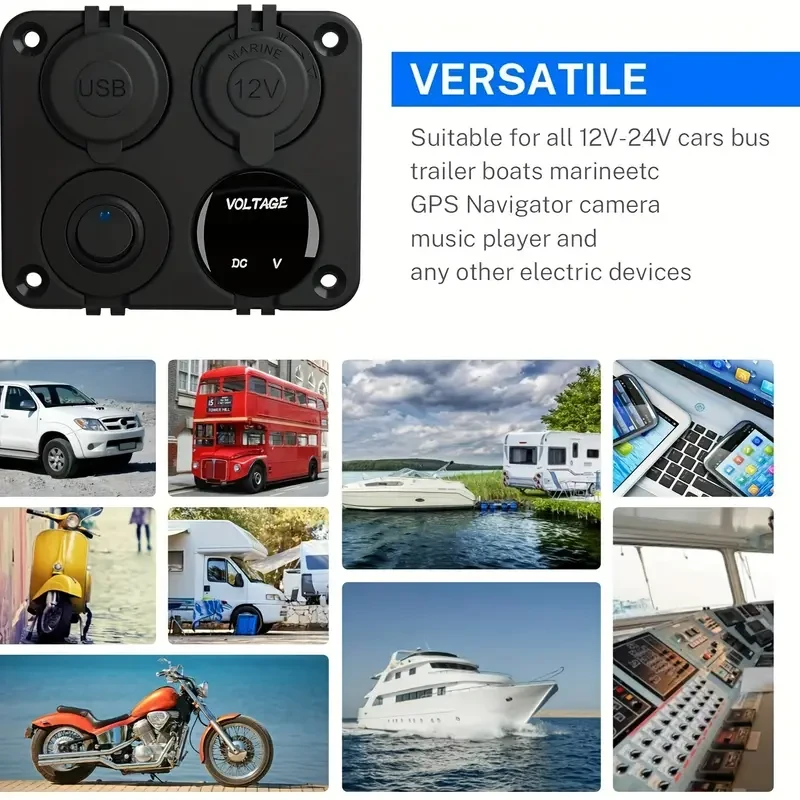 4-Gang 1-Panel Dual USB Charger with LED Voltmeter
