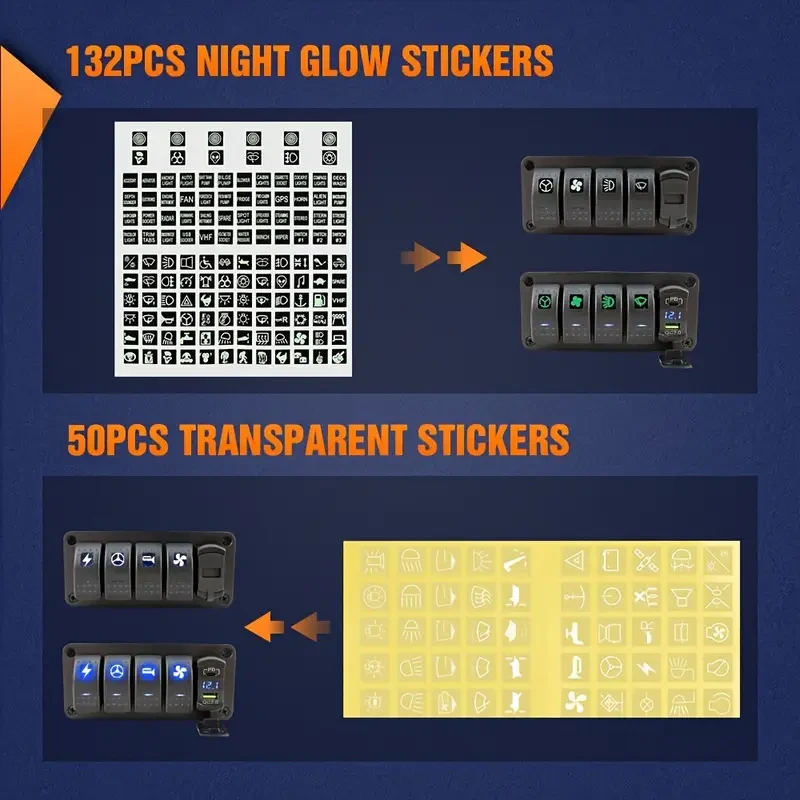 VALESUN 4 Gang Rocker Switch Box with QC 3.0 USB Charger & Voltmeter