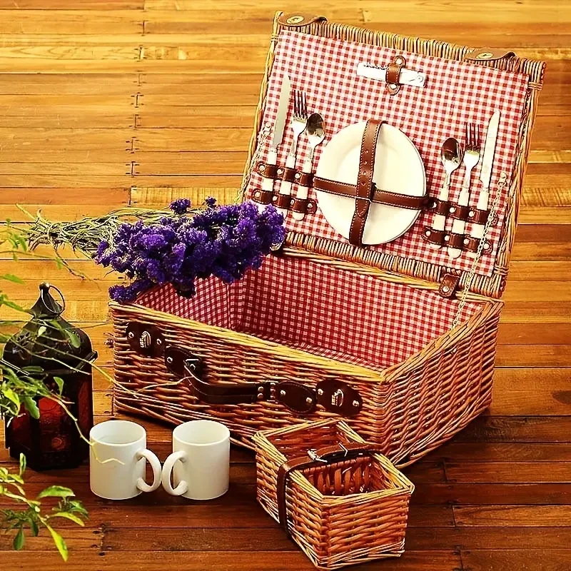 Full Set Woven Picnic Basket - Complete Outdoor Tableware