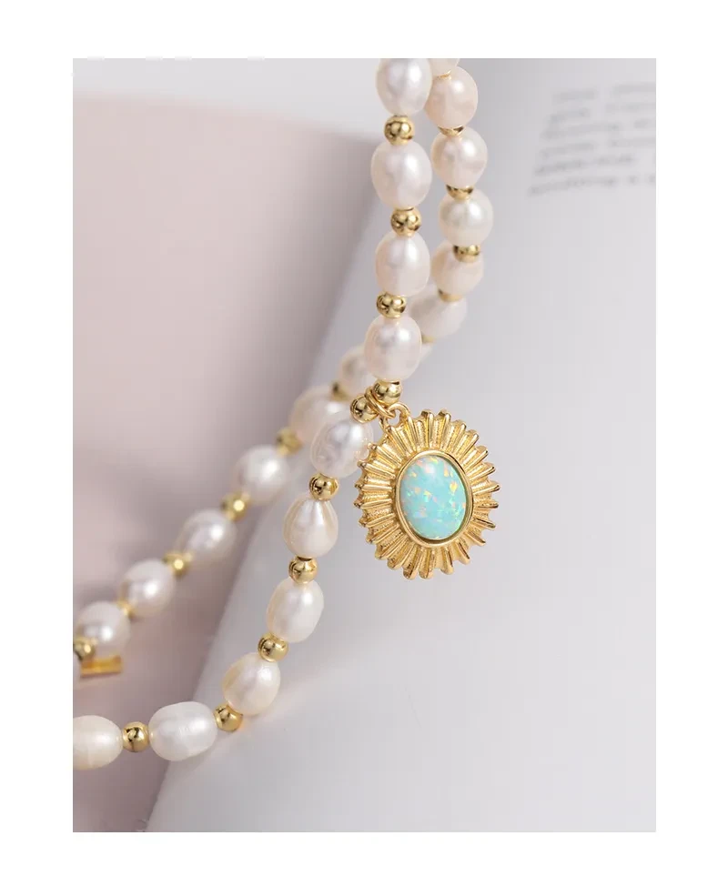 Light Luxury Design Opal Natural Pearl Necklace Sterling Silver