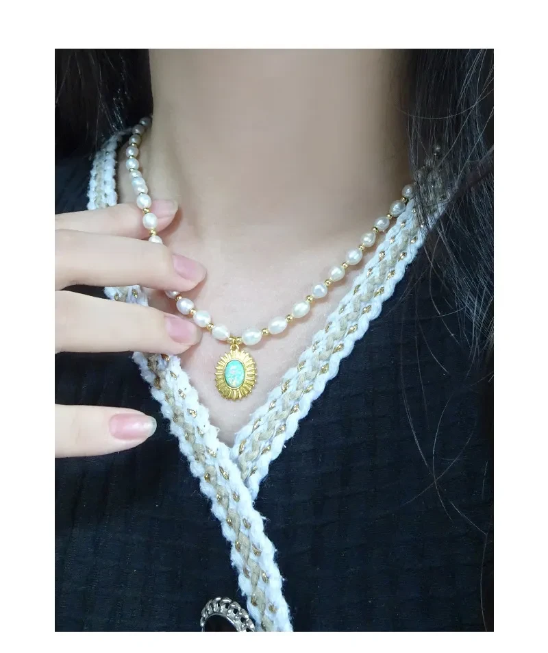 Light Luxury Design Opal Natural Pearl Necklace Sterling Silver