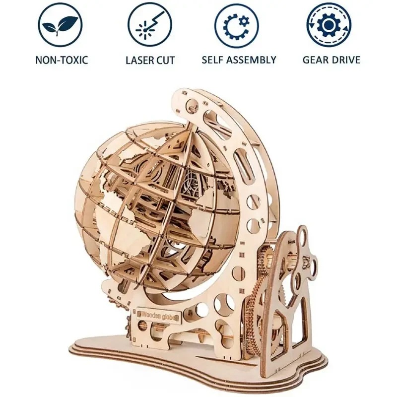 3D DIY Wooden Globe Puzzle - Mechanical Drive Model Kit