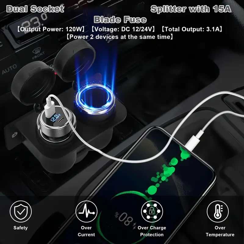 12V Blade Fuse Car Plug Socket with Dual Outlet