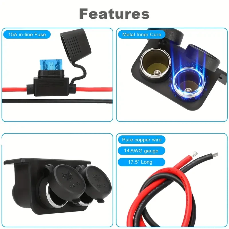 12V Blade Fuse Car Plug Socket with Dual Outlet