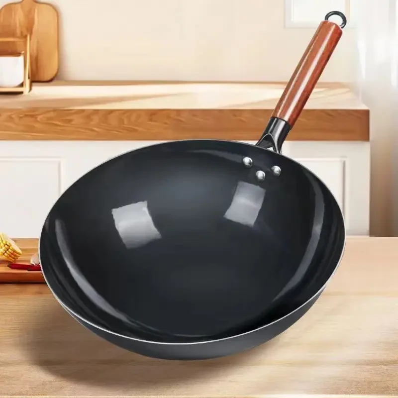 LDQ 13-Inch Cast Iron Skillet - Rust-Resistant, No Coating, Round Bottom, Earless Design for Home & Restaurant Use