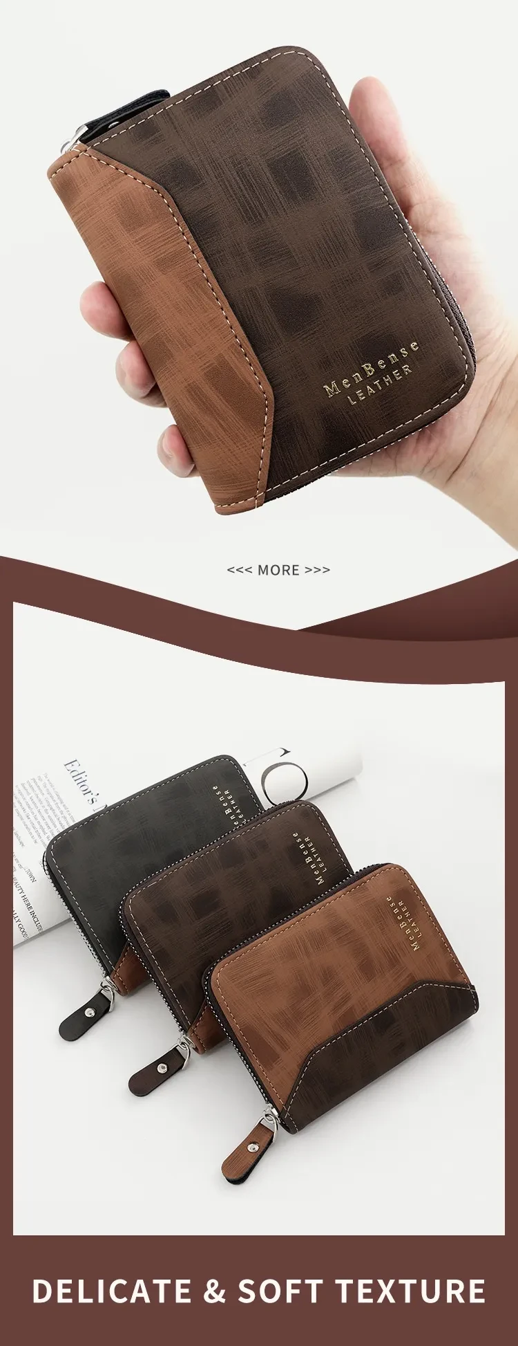 Frosted Men's Short Chain Wallet Vertical Coin Purse Card Holder