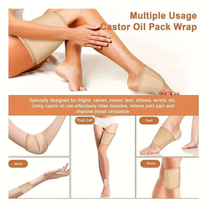 9pcs Reusable Castor Oil Pack Kit for Women, Adjustable Elastic Bands, Laundry Bag, Machine Washable, Body Shaping Support for Stomach, Neck, Chest, Knees, Feet, Calf, Arm
