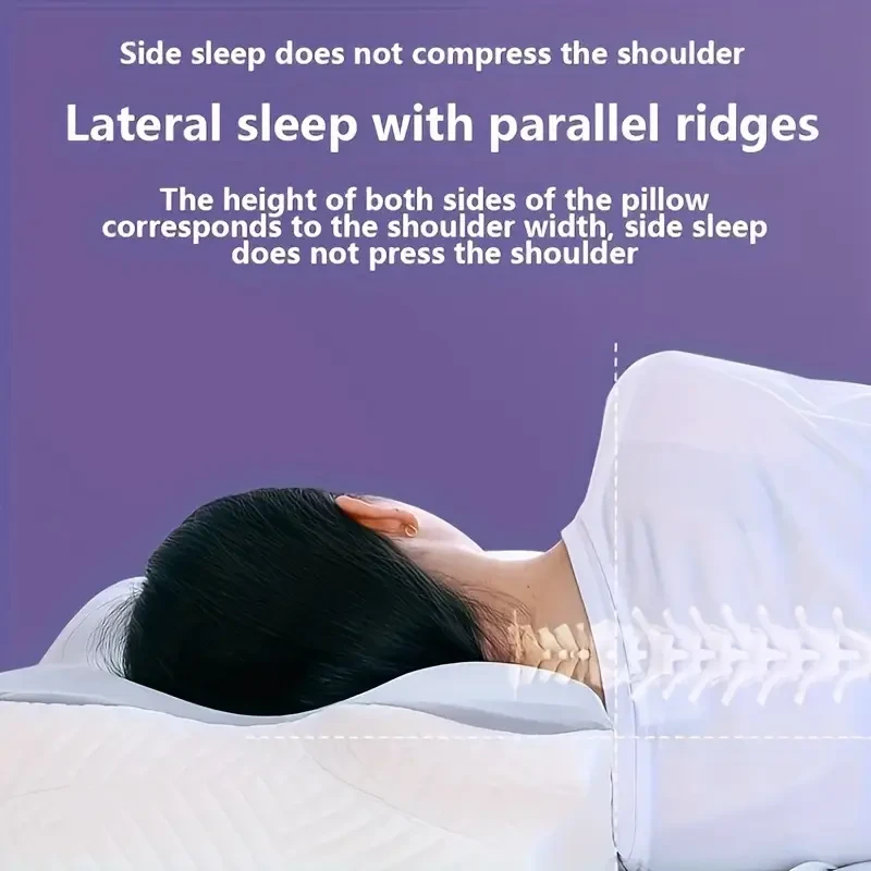 1pc Cervical Pillow, Slow Rebound Cool Soft Pillow, Ergonomic Orthopedic Sleep Neck Contour Support Pillow Side Sleep, Orthopedic Support, Machine Washable Pillow Cover - Very Suitable For Sleep