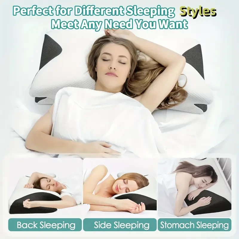 Ergonomic Orthopedic Cervical Memory Foam Pillow with Removable Knitted Polyester Cover - Machine Washable Neck Support for Side, Back, Stomach Sleepers - Breathable Arm Rest Design Bedding Pillow 1pc