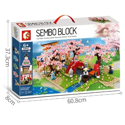 Street View Cherry Blossom Pavilion Building Model Decoration Small Particle Blocks