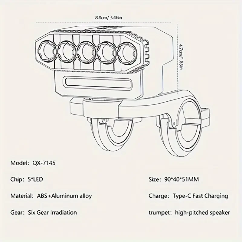 Smiling Shark 1pc Super Bright Rechargeable Bicycle Headlight