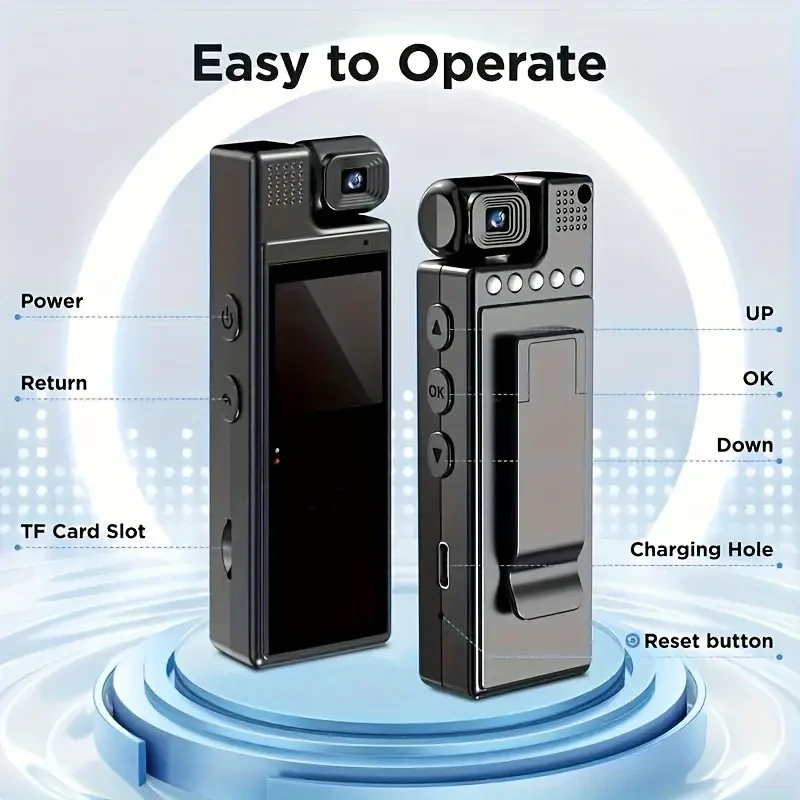 L9 1080P Compact Wearable Camera - Portable Pocket Recorder with 180 Rotatable Lens