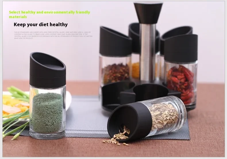 Rotating Glass Seasoning Bottle Creative Kitchen Condiments Box