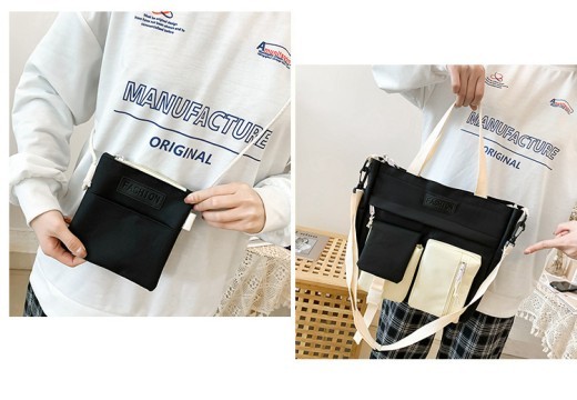 College Students' Backpack Five-piece Contrast Color Canvas School Bag