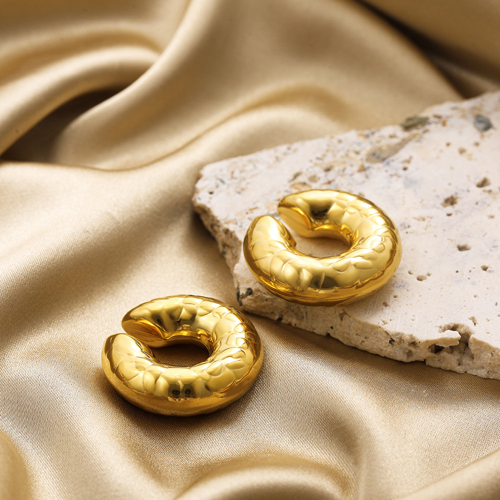 Simple 18K Real Gold Thick Tube C- Shaped Earrings