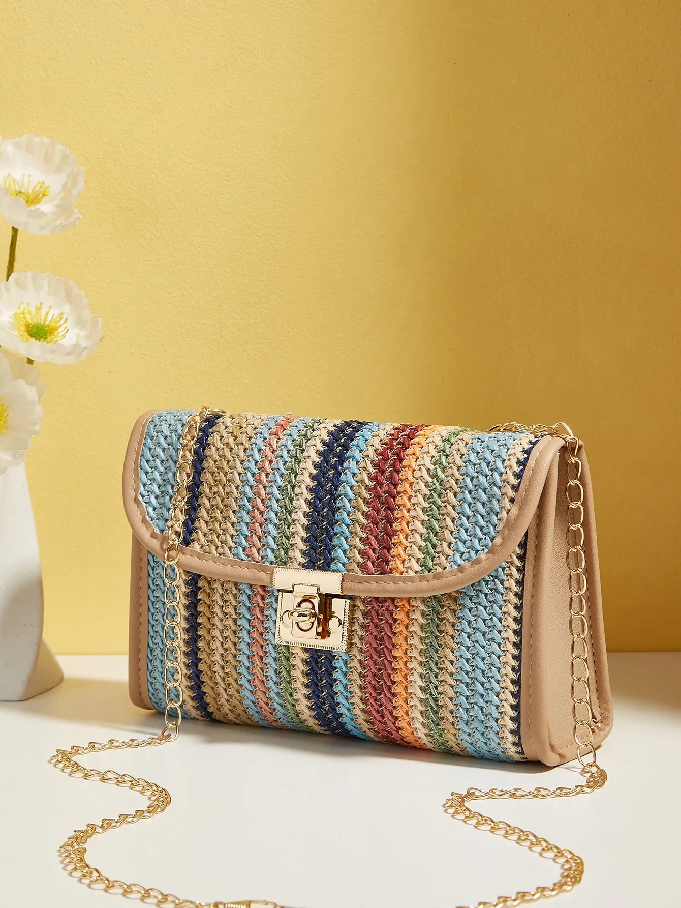 Woven Rainbow Fashion Crossbody Chain Square Bag