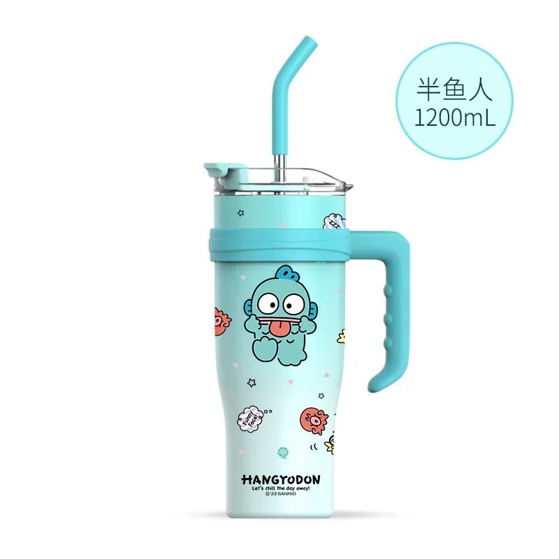 MINISO 1200ml Sanrio Thermos Bottle Cold Ice Cute Hello Kitty Kuromi Cinnamoroll Melody Stainless Steel Water Bottle with Straw 2024