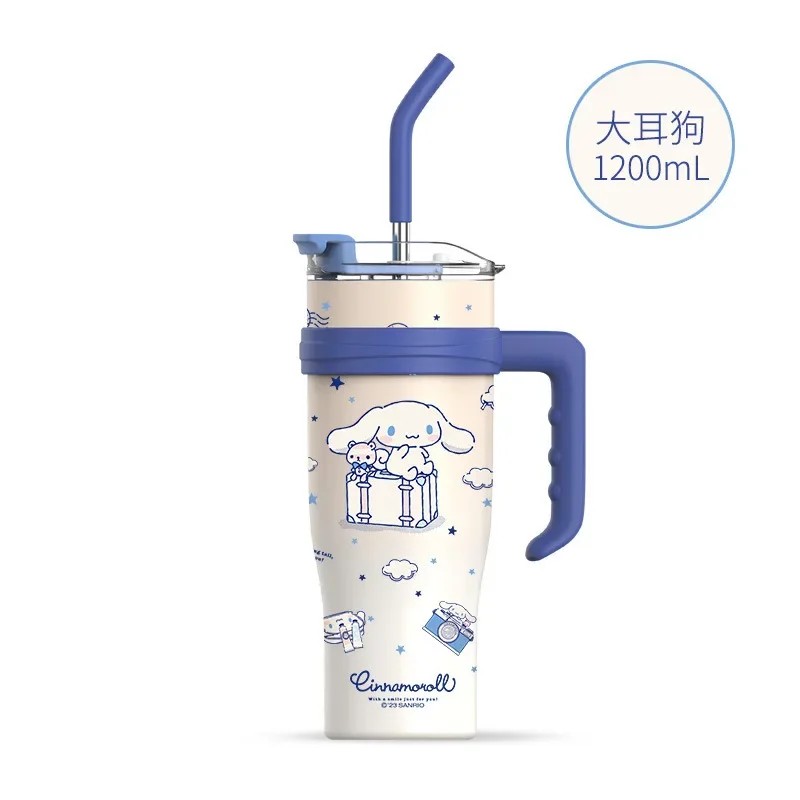 MINISO 1200ml Sanrio Thermos Bottle Cold Ice Cute Hello Kitty Kuromi Cinnamoroll Melody Stainless Steel Water Bottle with Straw 2024