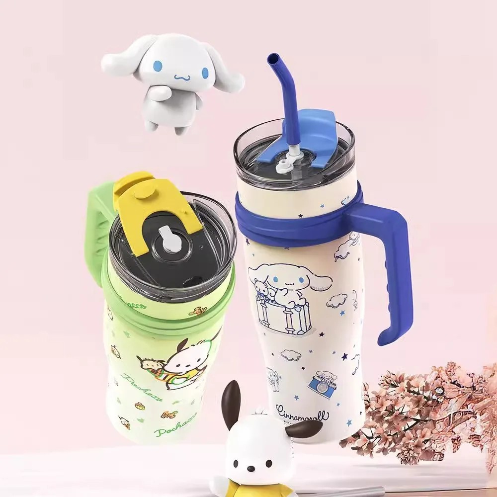 MINISO 1200ml Sanrio Thermos Bottle Cold Ice Cute Hello Kitty Kuromi Cinnamoroll Melody Stainless Steel Water Bottle with Straw 2024
