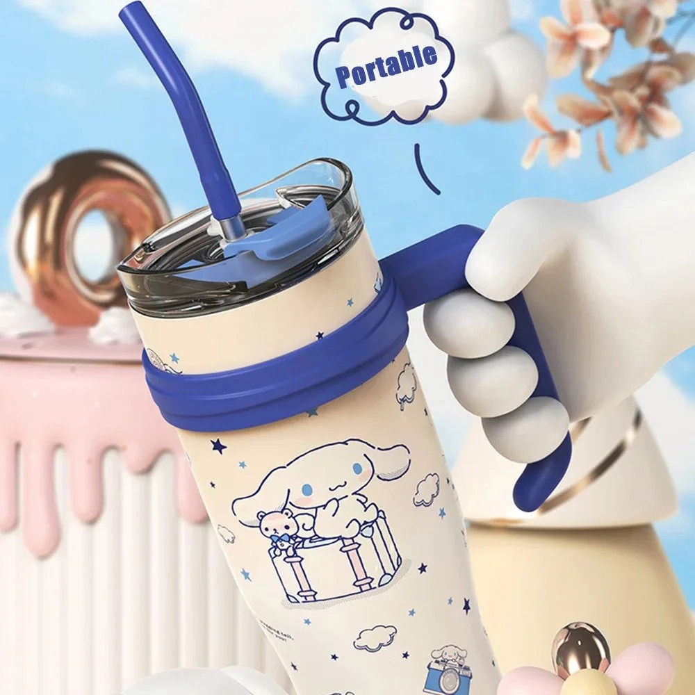 MINISO 1200ml Sanrio Thermos Bottle Cold Ice Cute Hello Kitty Kuromi Cinnamoroll Melody Stainless Steel Water Bottle with Straw 2024