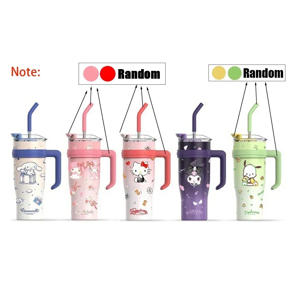 MINISO 1200ml Sanrio Thermos Bottle Cold Ice Cute Hello Kitty Kuromi Cinnamoroll Melody Stainless Steel Water Bottle with Straw 2024