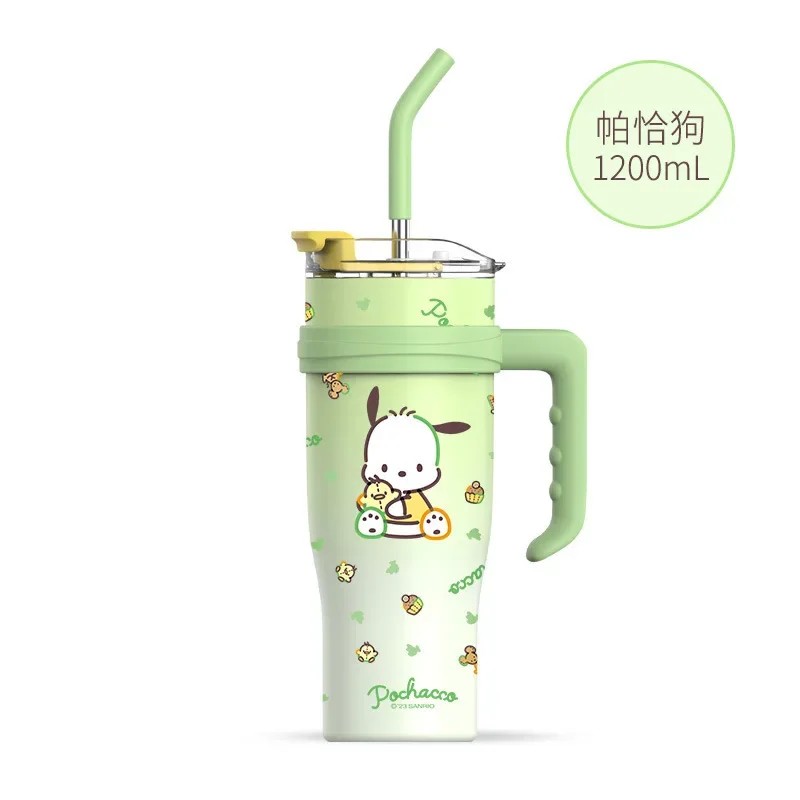 MINISO 1200ml Sanrio Thermos Bottle Cold Ice Cute Hello Kitty Kuromi Cinnamoroll Melody Stainless Steel Water Bottle with Straw 2024