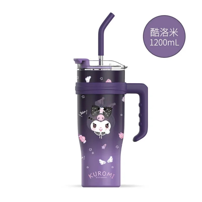 MINISO 1200ml Sanrio Thermos Bottle Cold Ice Cute Hello Kitty Kuromi Cinnamoroll Melody Stainless Steel Water Bottle with Straw 2024