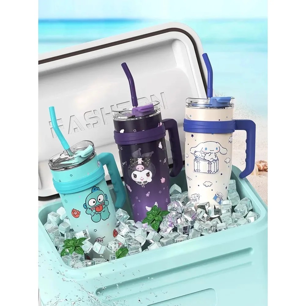 MINISO 1200ml Sanrio Thermos Bottle Cold Ice Cute Hello Kitty Kuromi Cinnamoroll Melody Stainless Steel Water Bottle with Straw 2024