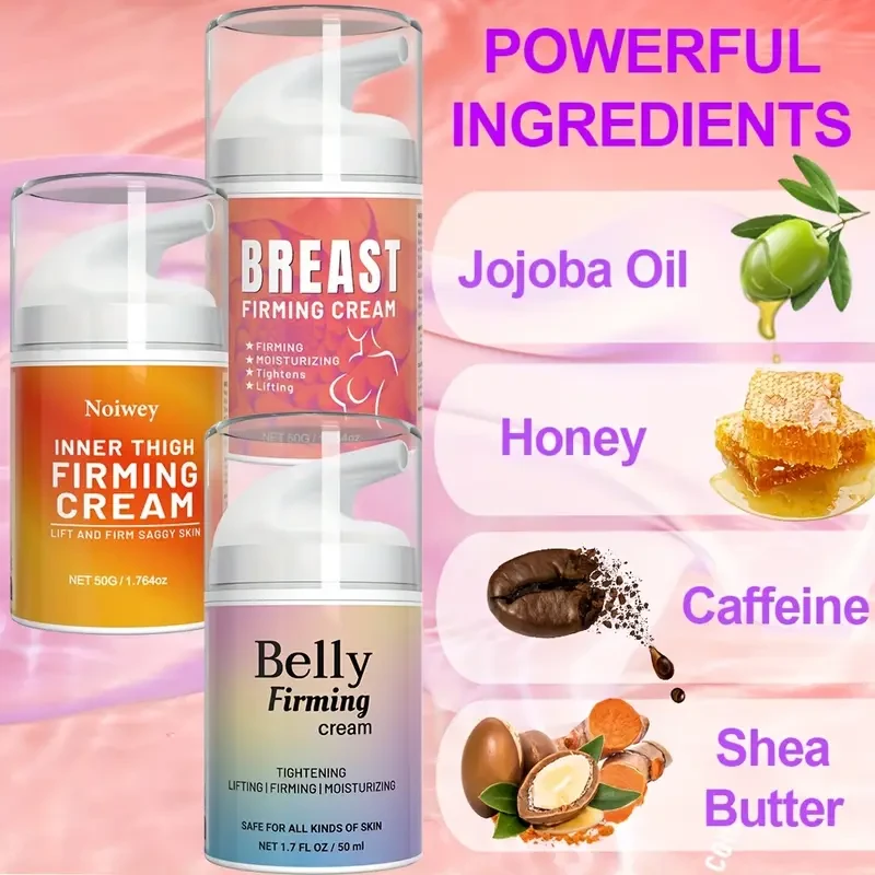 3pcs Body Firming Cream Set with Jojoba Oil & Caffeine - Tightens & Lifts Belly, Breasts, and Inner Thighs for All Skin Types
