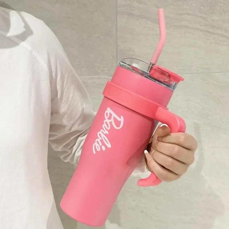 MINISO Barbie Co-Branded 1600ML Large-Capacity Stainless Steel Water Cup Thermal Insulation, Pink, Girls Water Bottle