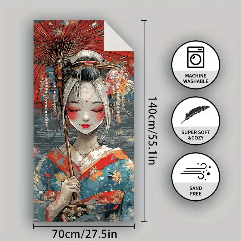 Extra Large Quick-Dry Beach Towel with Ukiyo-e Japanese Style Geometric Pattern