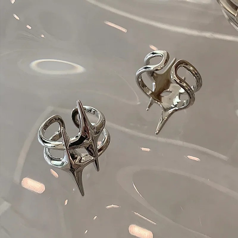 Y2K Hip Hop Silver Color Copper Stars Open Rings for Women Men