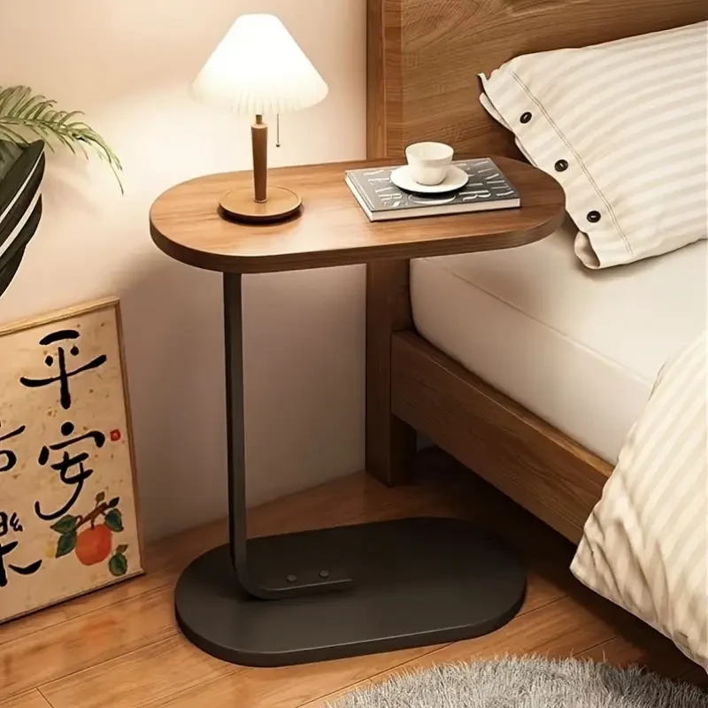 Cozy Appeal| Elegant Walnut Wood C-Shaped Side Table - Modern Durable Construction with Sturdy Black Metal Frame - Perfect for Living Room and Bedroom, Compact Design Ideal for RVs and Homes, Easy to Carry, Bedroom Side Table|Modern Side Table|Wood Metal