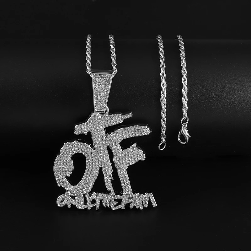 Luxurious Ice Crystal Zirconia Letter OTF Letter Pendant Necklace for Men and Women
