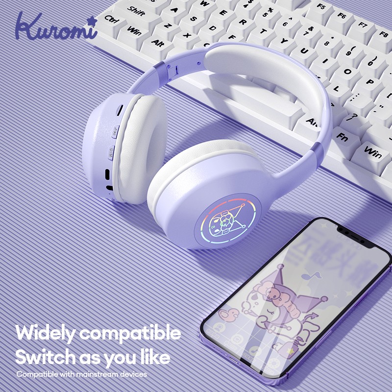 Miniso Sanrio EM-368 Bluetooth 5.2 Headphones Stereo Sound Wireless Earphones with RGB Light, Kuromi, Melody, and Hello Kitty Designs