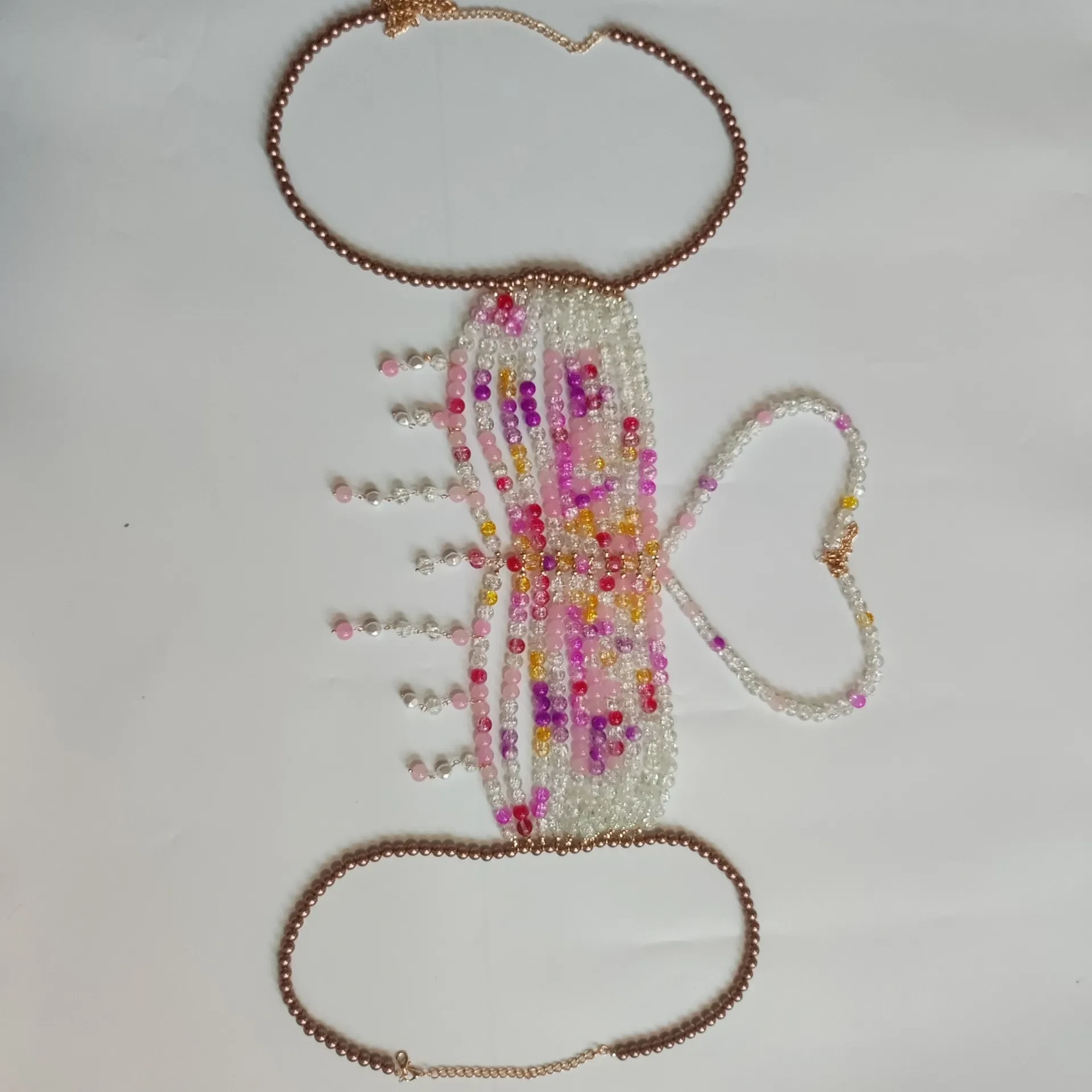 Gradient Color Glass Beaded Chest Necklace Heavy Industry Colorful Beads Body Chains