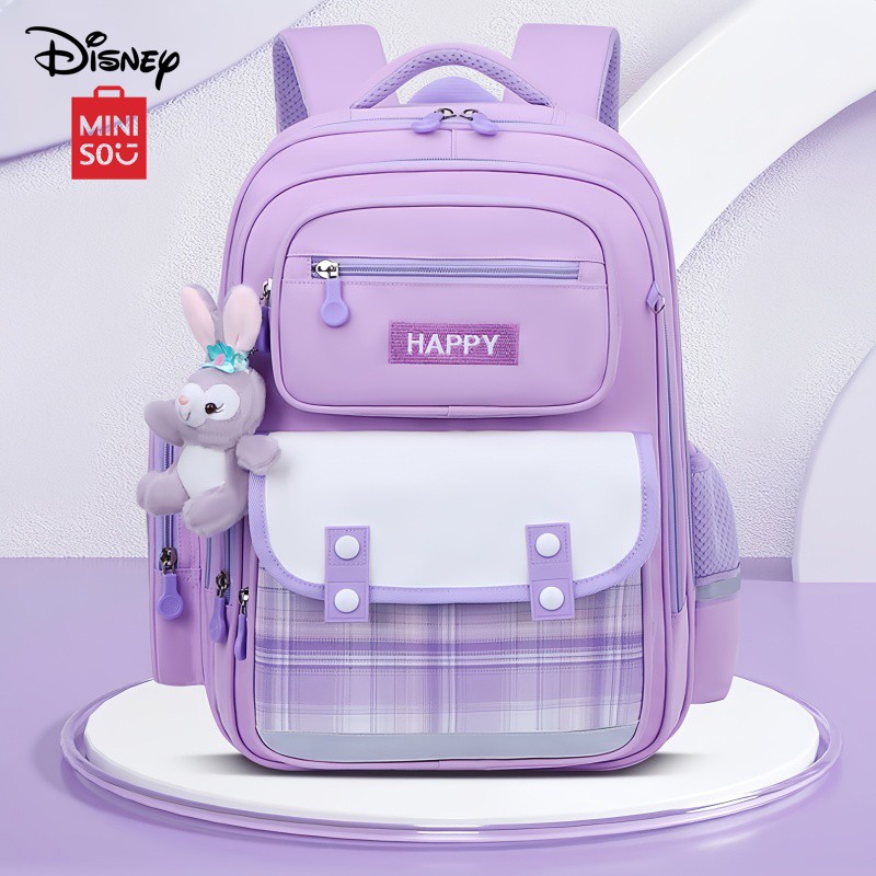 MINISO Disney LinaBell Student Bag Kawaii StellaLou Waterproof Schoolbag with Cartoon Design, Large Capacity and Safety Reflectors Backpack