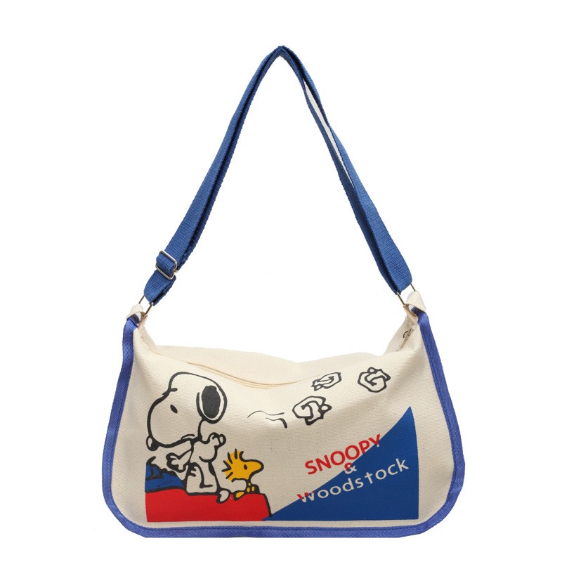 MINISO Snoopy Cartoon Cute Print Canvas Bag  Large Capacity One Shoulder Dumpling Bag, Women's Crossbody Bag